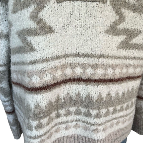 Knox Rose Aztec fair isle button pullover sweater taupe white black S - Picture 9 of 11